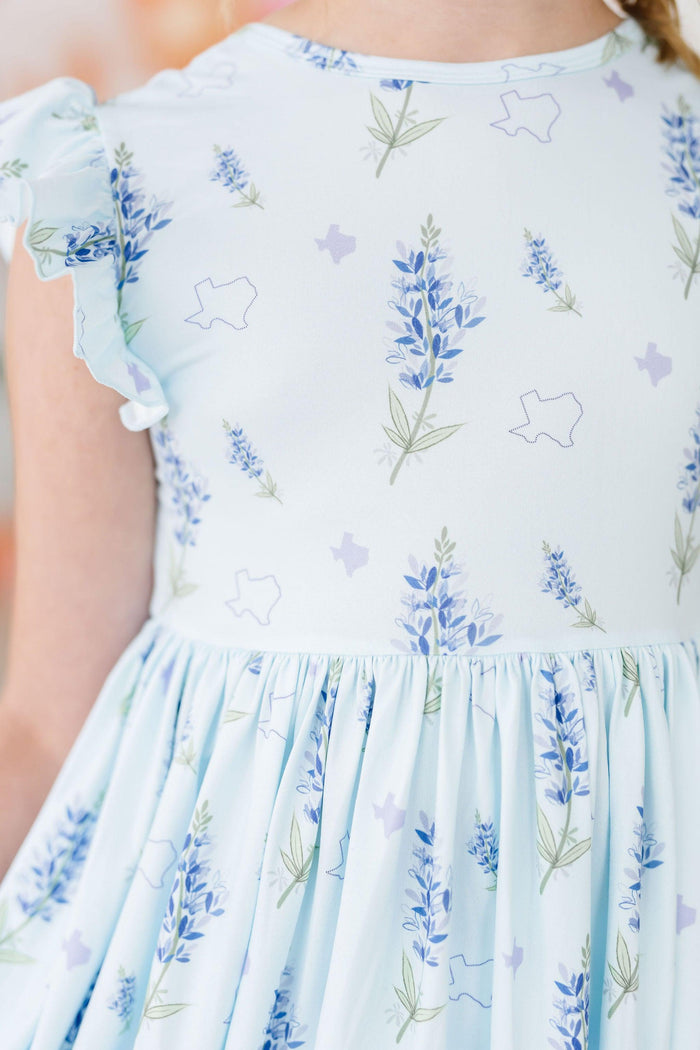 Mila & Rose Texas Bluebonnets Flutter Sleeve Twirl Dress