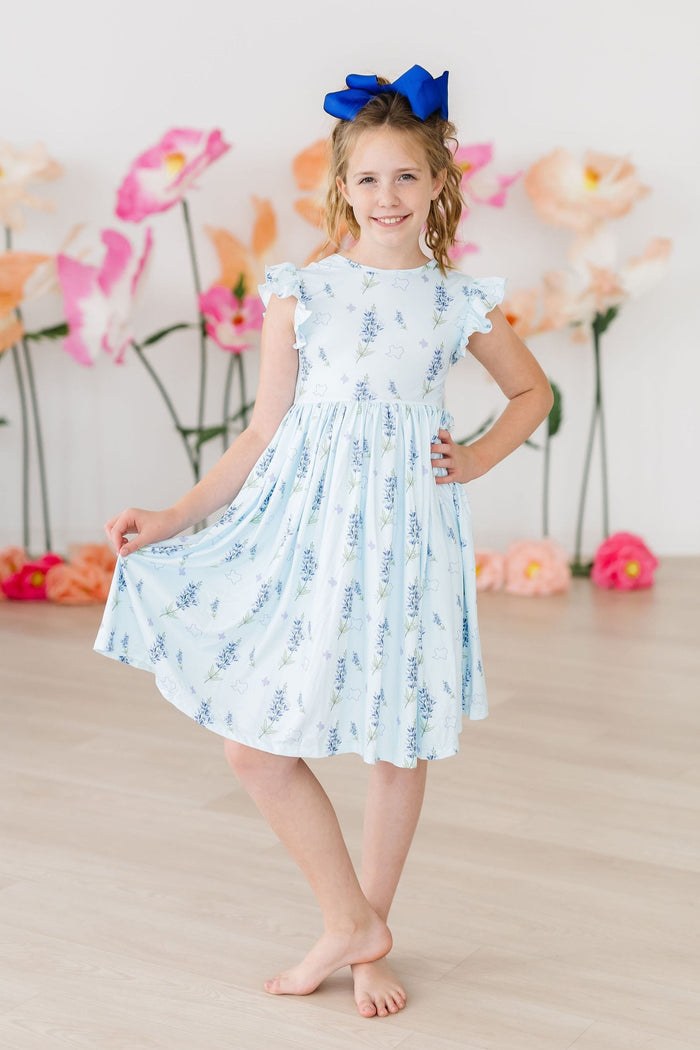 Mila & Rose Texas Bluebonnets Flutter Sleeve Twirl Dress