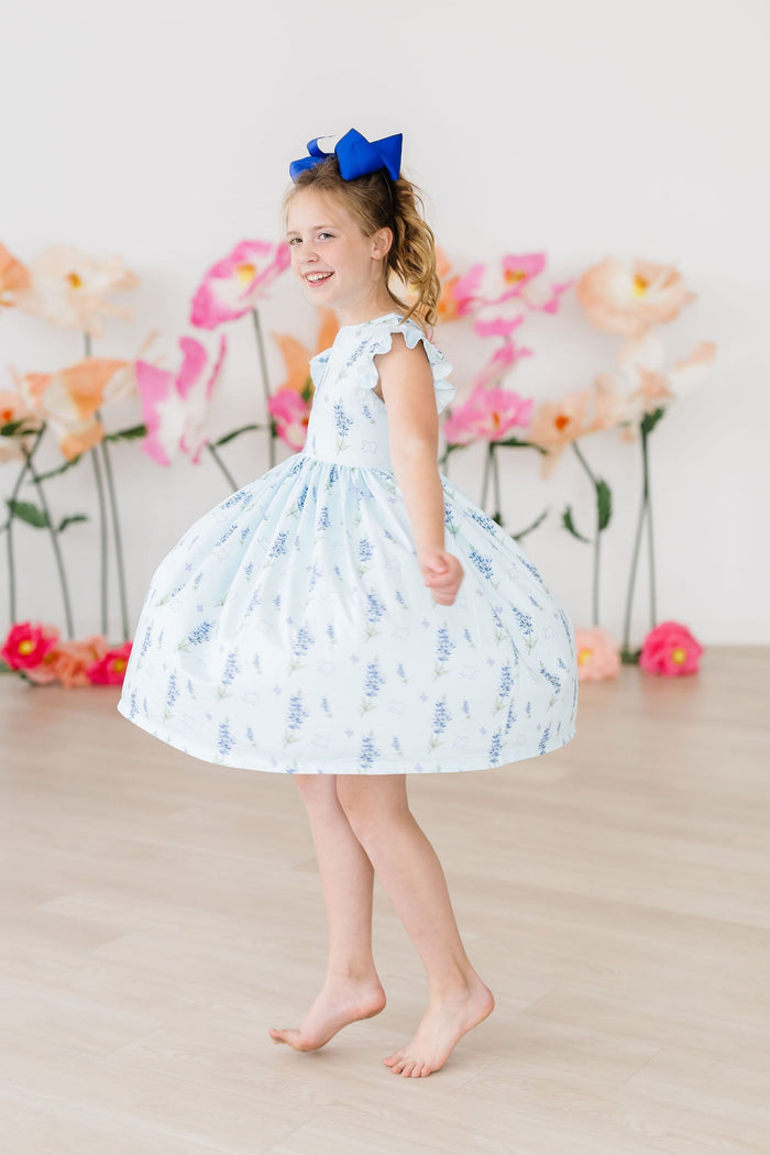 Mila & Rose Texas Bluebonnets Flutter Sleeve Twirl Dress