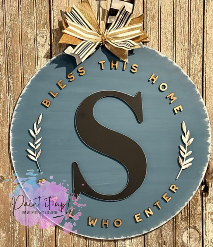 Monogram Bless This Home Wooden Door Hanger
