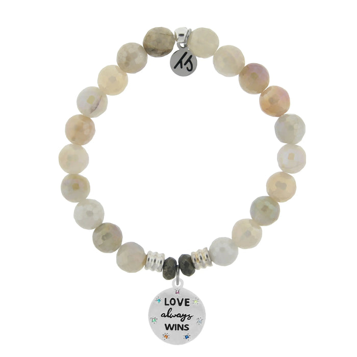 Moonstone Gemstone Bracelet with Love Always Wins Sterling Silver Charm T. Jazelle