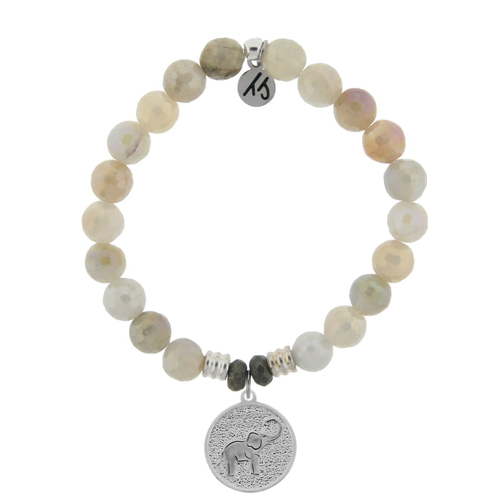 Moonstone Gemstone Bracelet with Lucky Elephant Sterling Silver Charm T. Jazelle