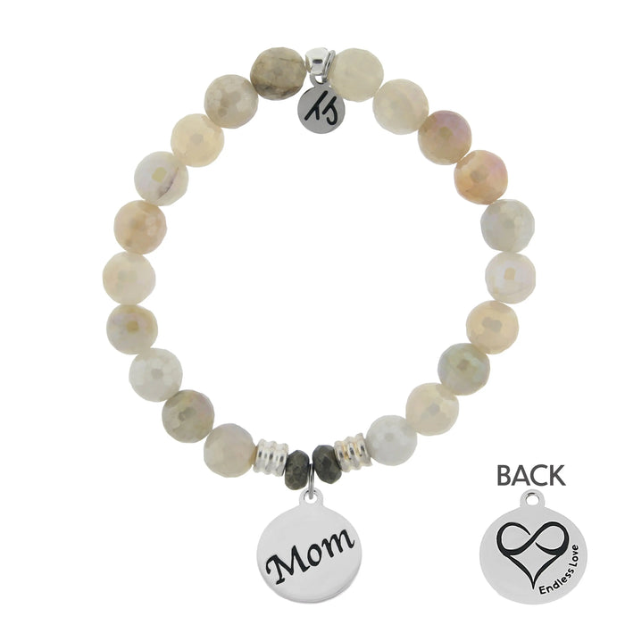 Moonstone Gemstone Bracelet with Mom Sterling Silver Charm T. Jazelle