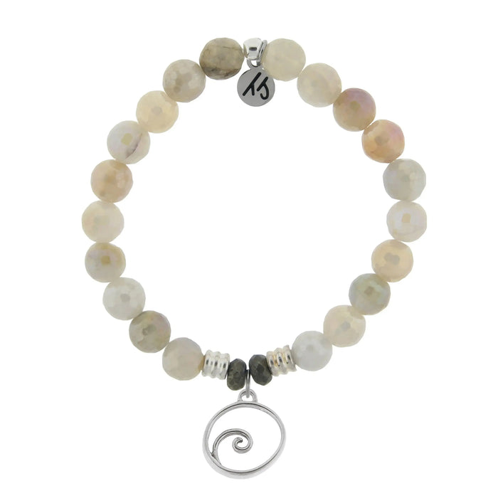 Moonstone Gemstone Bracelet with Wave Sterling Silver Charm T. Jazelle