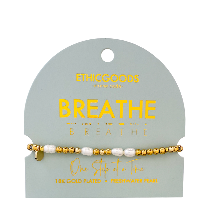 Morse Code Pearl & Gold Waterproof Beaded Bracelet | BREATHE