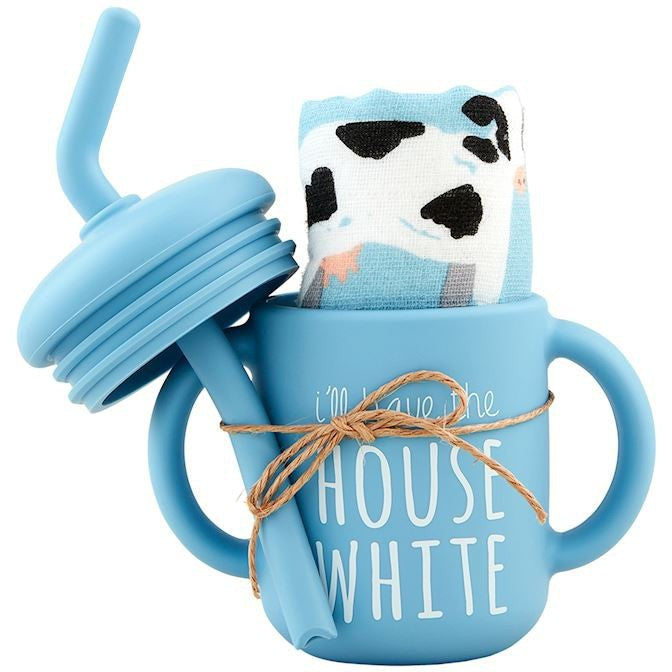 Mud Pie Blue Farm Silicone Cup & Bib Set