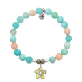 Multi Amazonite Stone Bracelet with Flower of Positivity Silver Charm