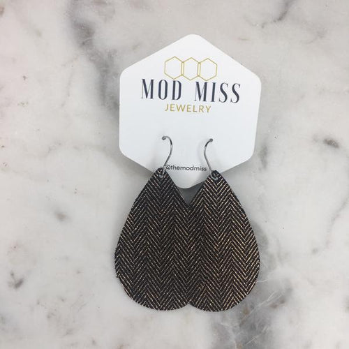 "Natalie" Rose Gold Tweed Leather Teardrop Earrings - twistedbuffaloboutique