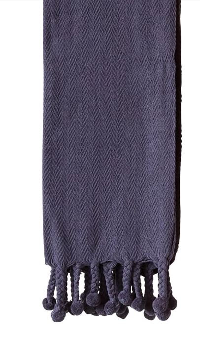 Navy Throw W/ Braided Pom Pom Tassels