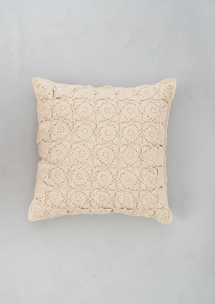 Oyster 100% cotton crochet antique piece cushion cover for sofa - Ivory