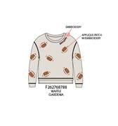 Paper Flower Game Day All Over Applique Football Waffle Long Sleeve Top | Gardenia