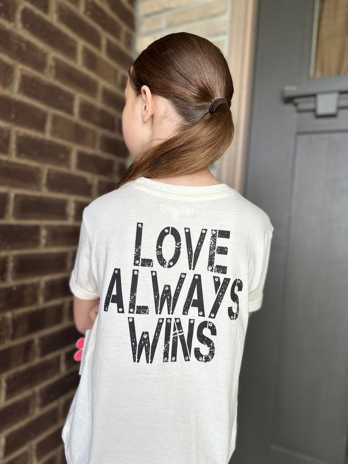 Paper Flower Kindness Is Free Love Always Wins Front Back Rhinestone Tee | Gardenia