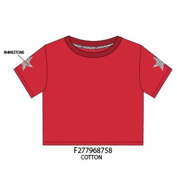 Paper Flower Rhinestone Stars T-shirt Tomato