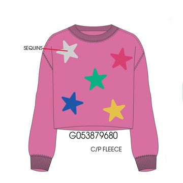 Paper Flower Sequins Stars Applique Sweatshirt | Carmine Rose