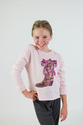 Paper Flower Sequins Western Boot Sweatshirt