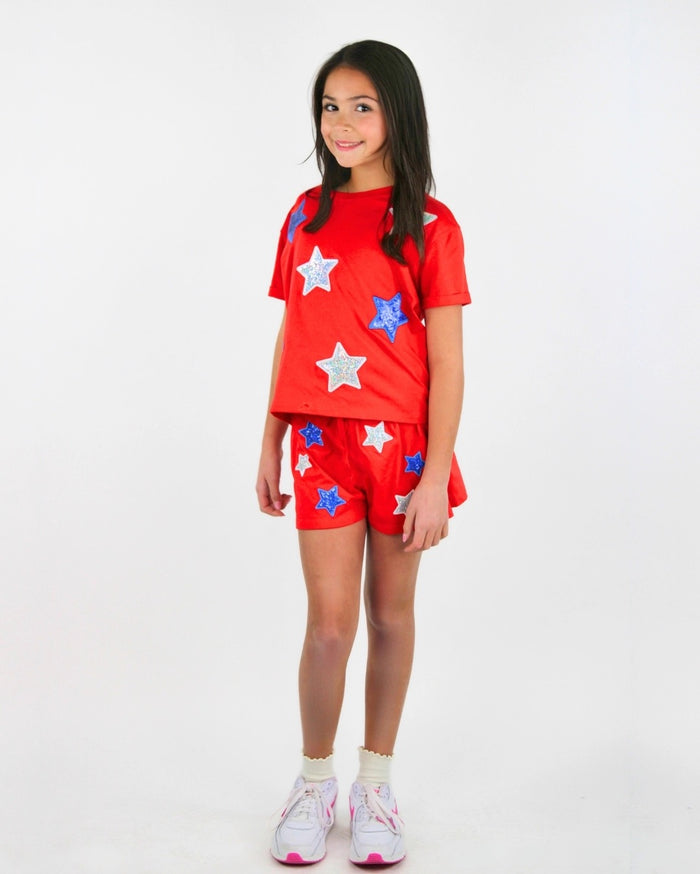 Paper Flower White And Blue Sequins Stars Short