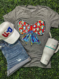 {PATRIOTIC BOW} Red, White + Blue Bow Gray V-Neck Tee