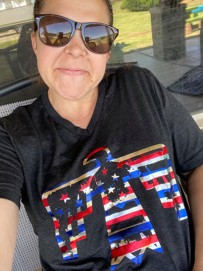 {PATRIOTIC FREE BIRD FOIL} Char-Black V-Neck Tee