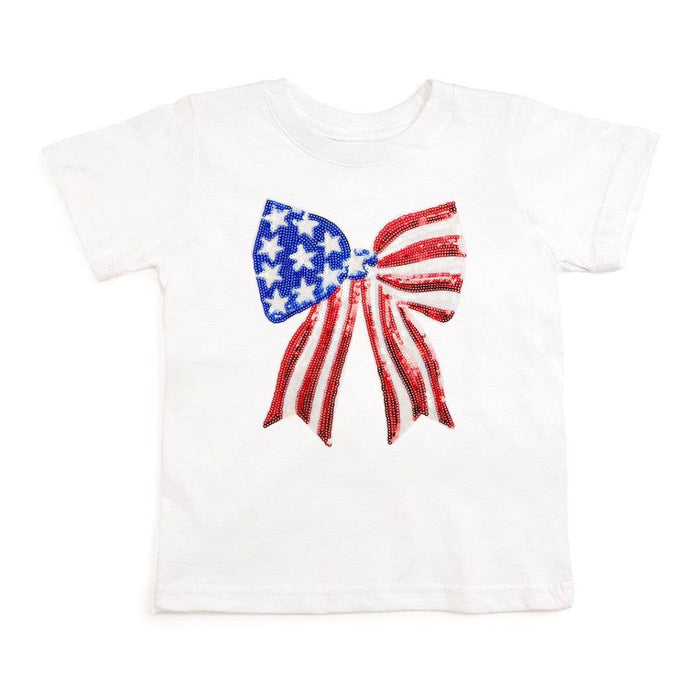 Patriotic Sequin Bow Patch Short Sleeve T-Shirt