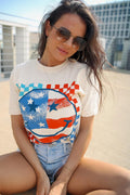 {PATRIOTIC SMILEY} Ivory Crew Neck Tee