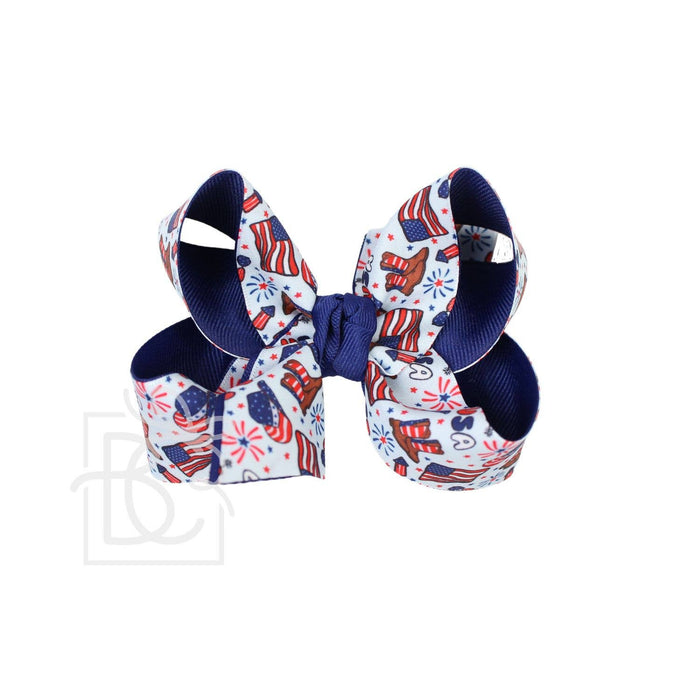 Patriotic Western Layered Huge Bow on Alligator Clip