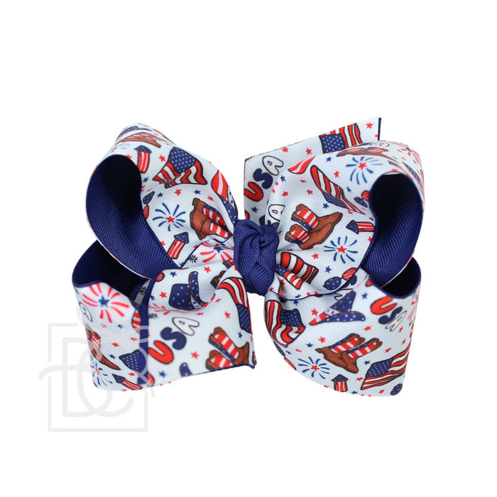 Patriotic Western Layered Large Bow on Alligator Clip