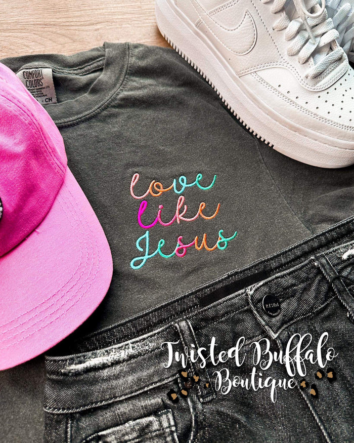Pepper Rainbow Embroidery {LOVE LIKE JESUS} Crew Neck Tee
