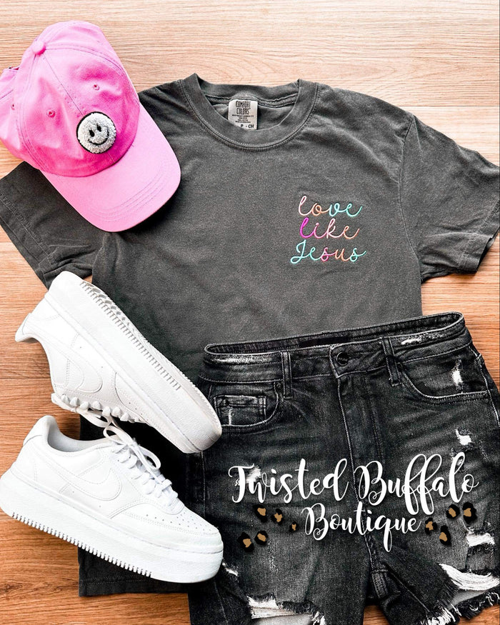 Pepper Rainbow Embroidery {LOVE LIKE JESUS} Crew Neck Tee