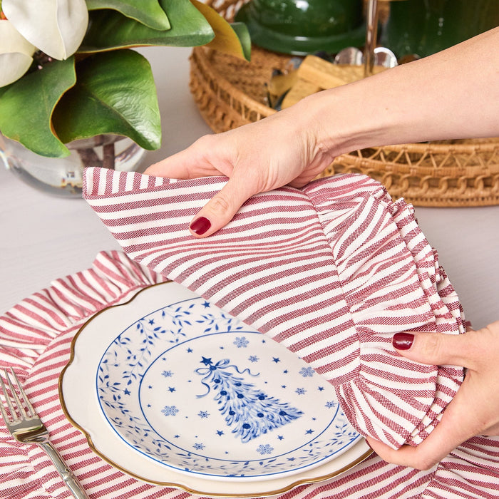 Peppermint Stripe Ruffle Napkin - Set of 2