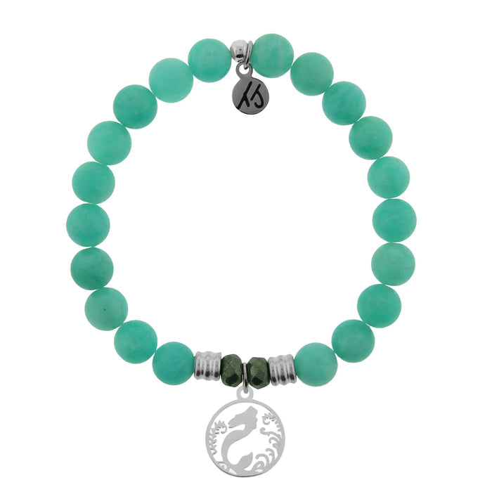 Peruvian Amazonite Stone Bracelet with Mermaid Sterling Silver Charm