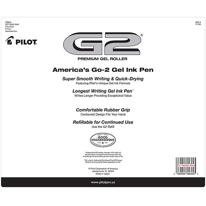 Pilot G2 Retractable Gel Pens, Fine (0.7mm), Assorted, 16 Pack