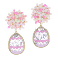 Pink Iridescent Flower Sequin Cluster Post and Glitter Resin with Pink and Lavender Egg Earrings