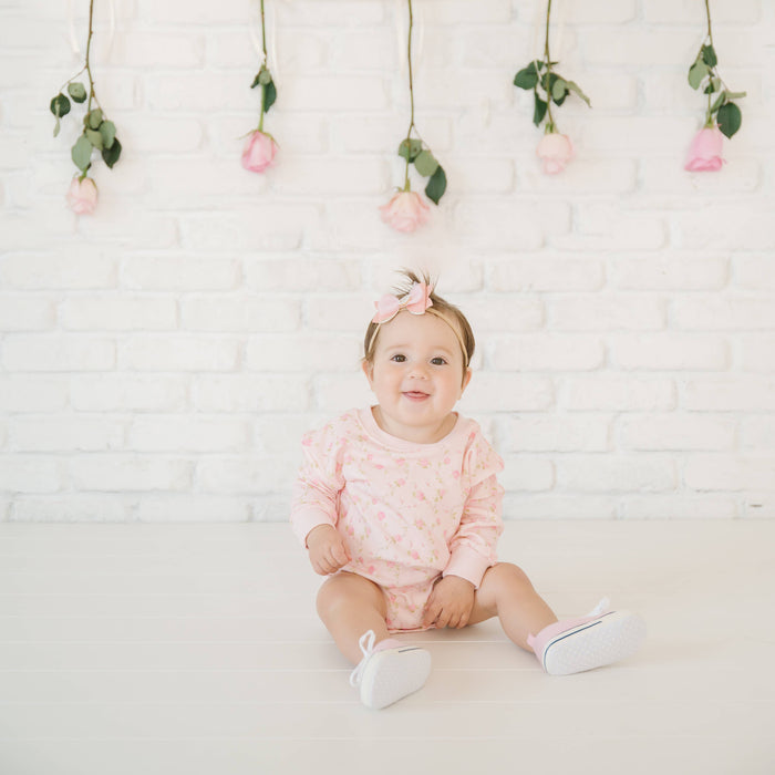 Pink Rose Long Sleeve Romper - Pink - Baby Clothing
