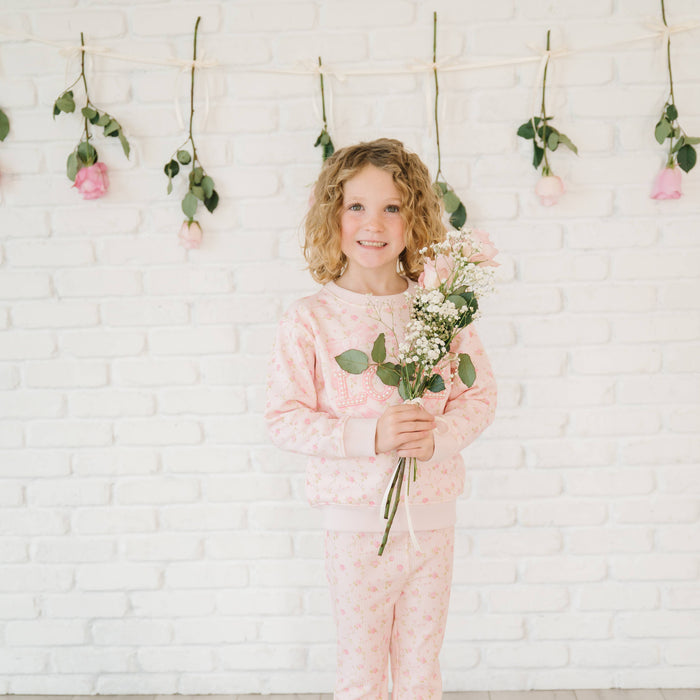 Pink Rose Love Patch Sweatshirt - Kids Boutique Clothing