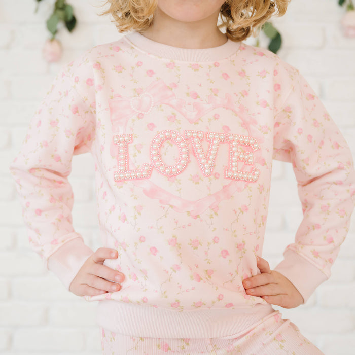 Pink Rose Love Patch Sweatshirt - Kids Boutique Clothing