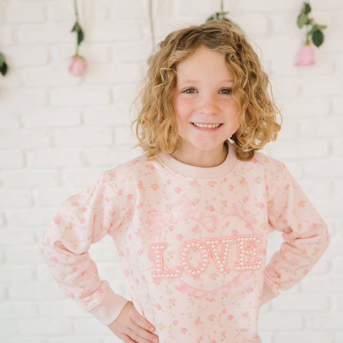 Pink Rose Love Patch Sweatshirt - Kids Boutique Clothing