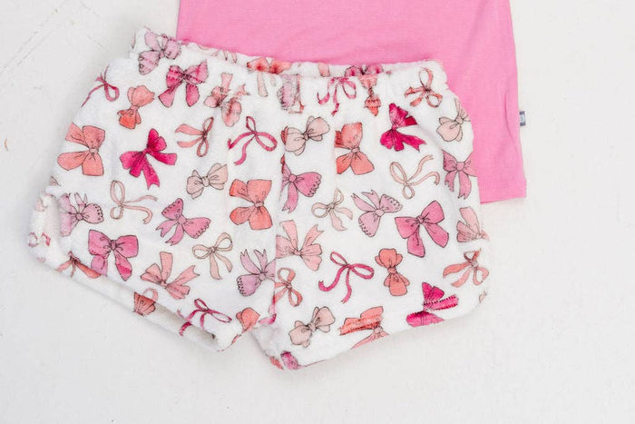 Plush Shorts-Pink Bows