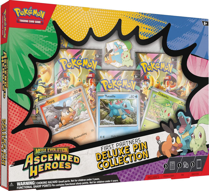 Pokémon trading card game box with cards and characters on a colorful background