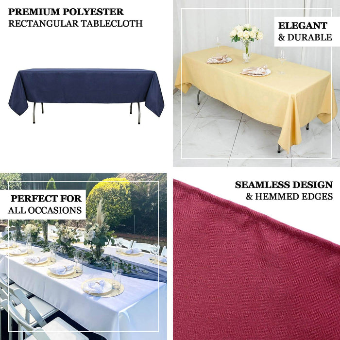 Premium polyester rectangular tablecloth in various colors and styles for all occasions.