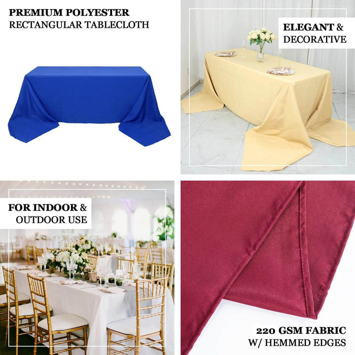 Premium polyester rectangular tablecloth for indoor and outdoor use. Elegant and decorative.