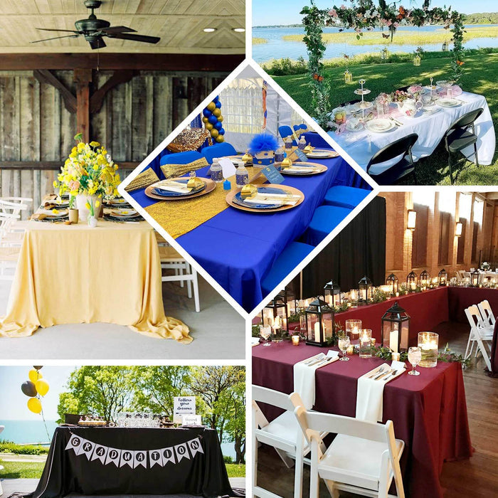 Elegant table setups for various events, showcasing colorful decorations and themes.