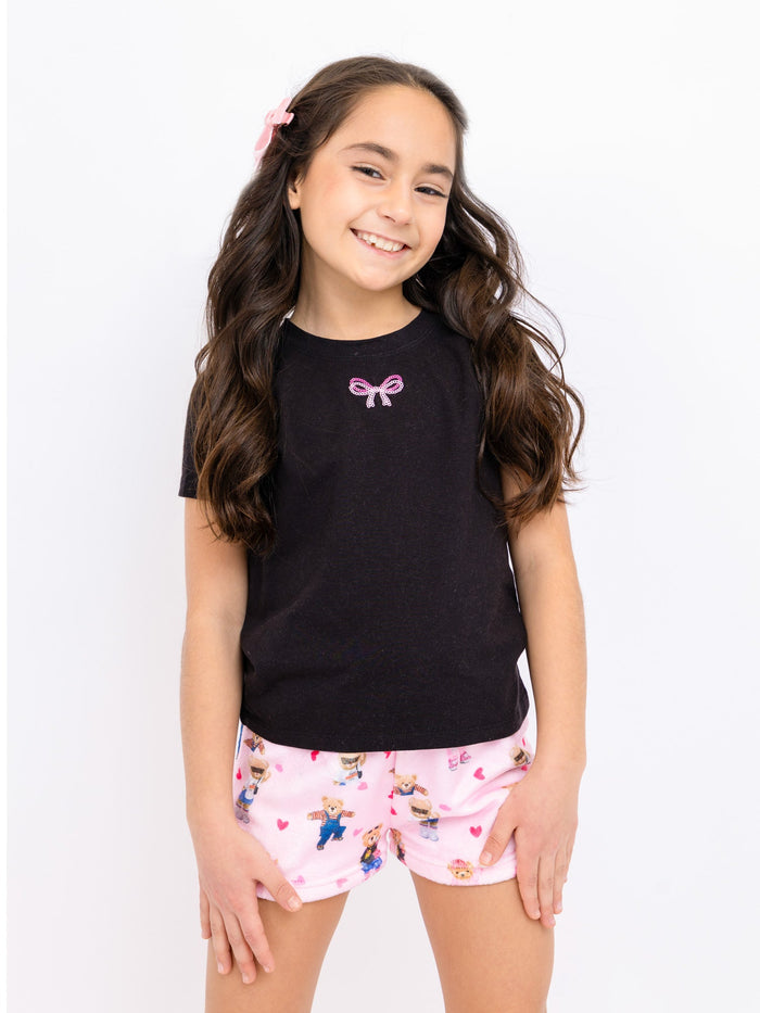 Preppy Goose Sequin Bow Short Sleeve Tee