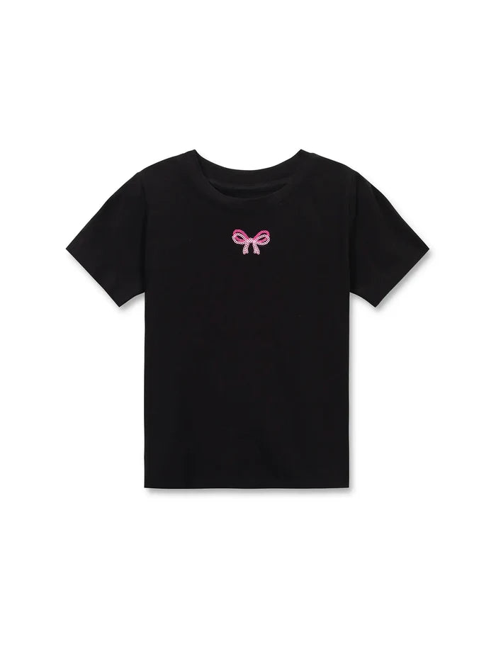 Preppy Goose Sequin Bow Short Sleeve Tee