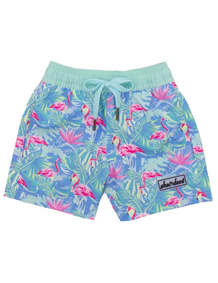 Properly Tied Boys Shordees Swim Trunks Floral Flamingo