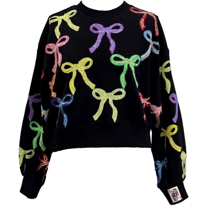 Queen of Sparkle Kids Black Multi Bow Sweatshirt