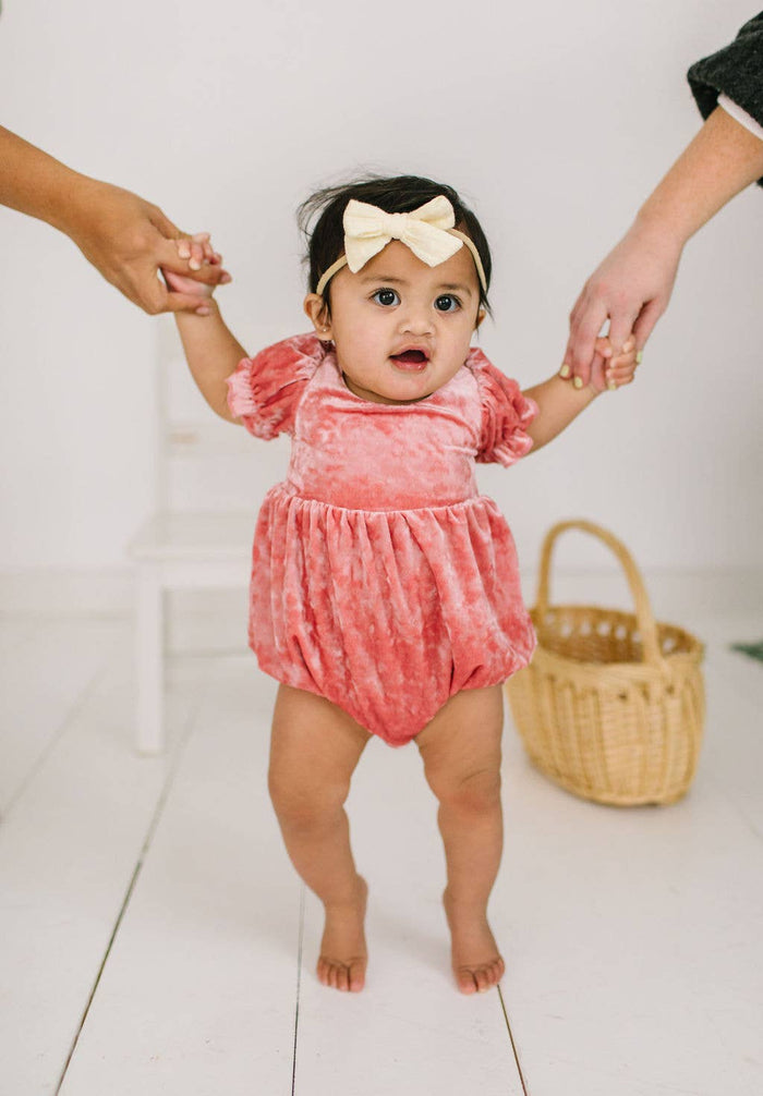 Quinn Romper in Pink Crushed Velvet