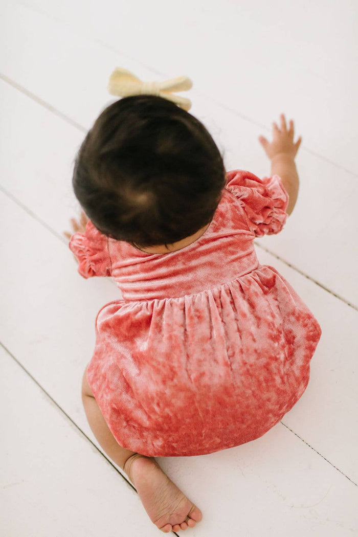 Quinn Romper in Pink Crushed Velvet