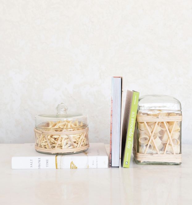 Rattan Wrapped Glass Jar With Lid
