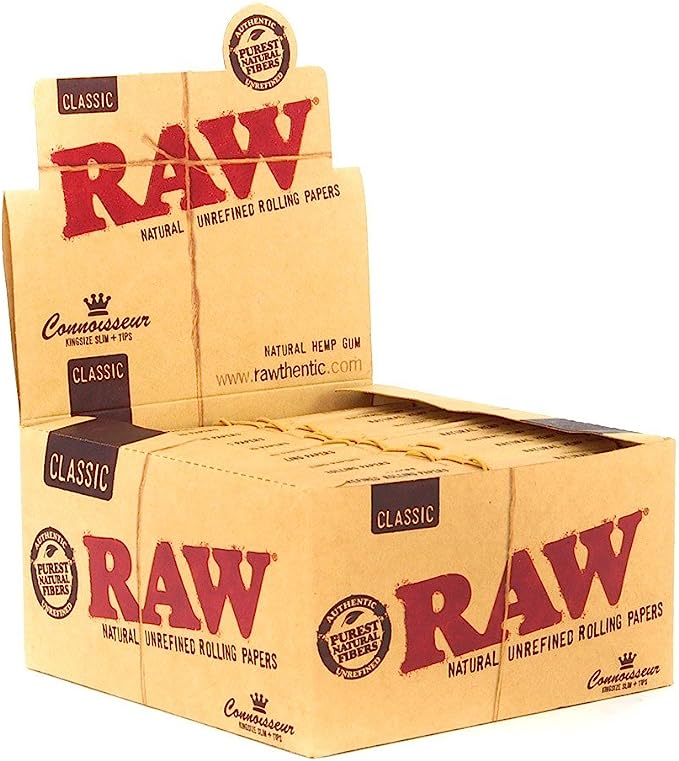 Raw - Classic Connoisseur King Size Slim Tips + Rolling Paper 24pk