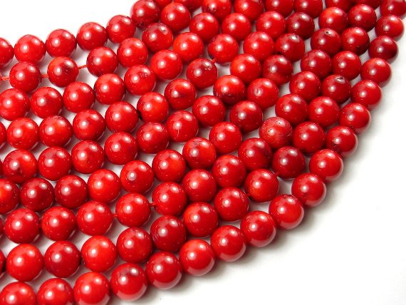 Red Bamboo Coral Beads, 7.8mm Round Beads-BeadBasic